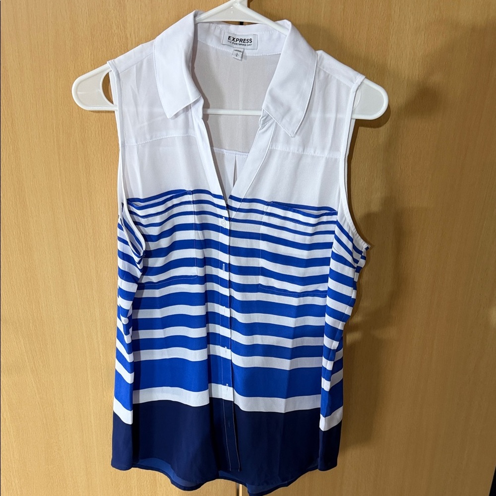 Express Women's Blue & White Striped Sleeveless Portofino Blouse size L